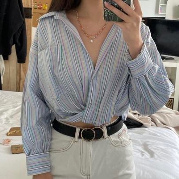 Zara Multicolor Striped Button-Down Shirt - Picture 1 of 2